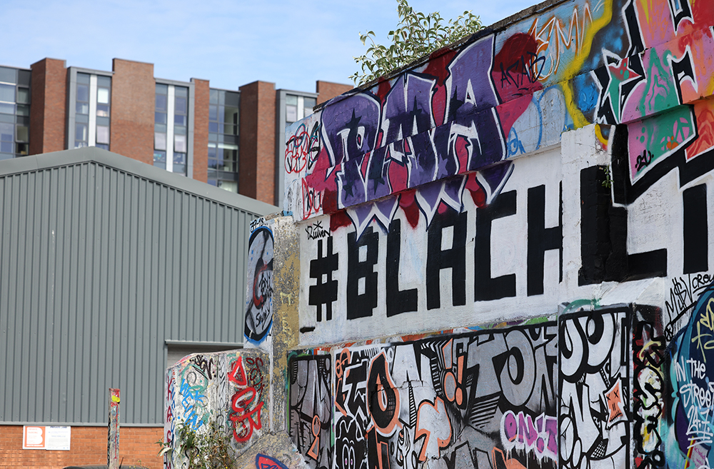 Black Lives Matter, prominent graffiti Baltic Triangle area of Liverpool. Picture by Gareth Jones.
