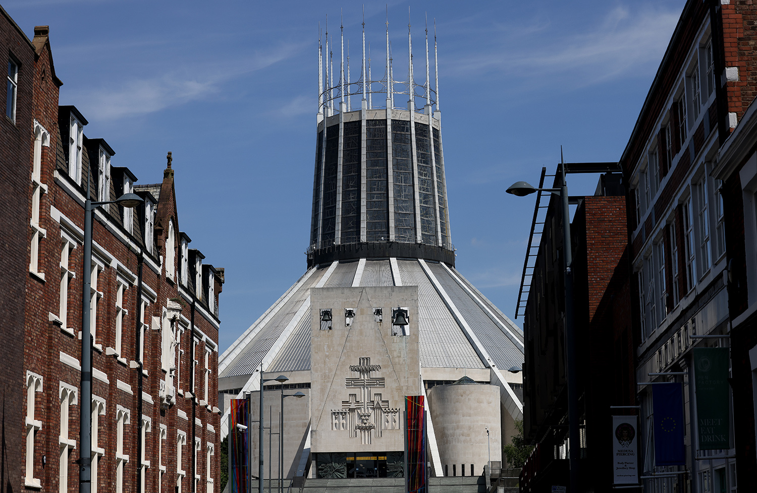 Dramatic shot of Liverpool Metropolitan Cathedral taken from Hope Street.