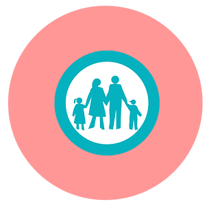 Illustration of adults and children holding hands in a circular icon